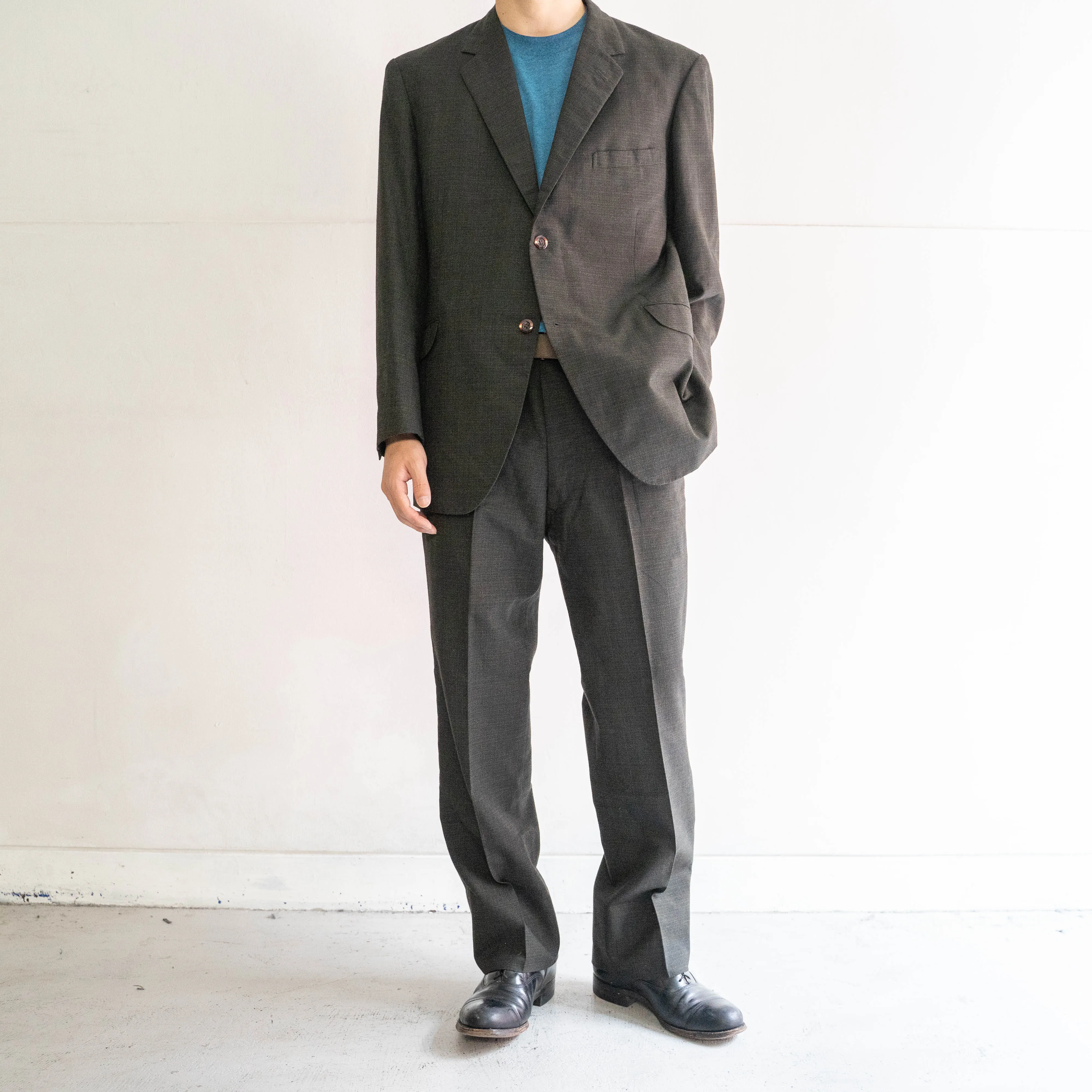 1970-80s Japan vintage charcoal base green × orange tailored jacket