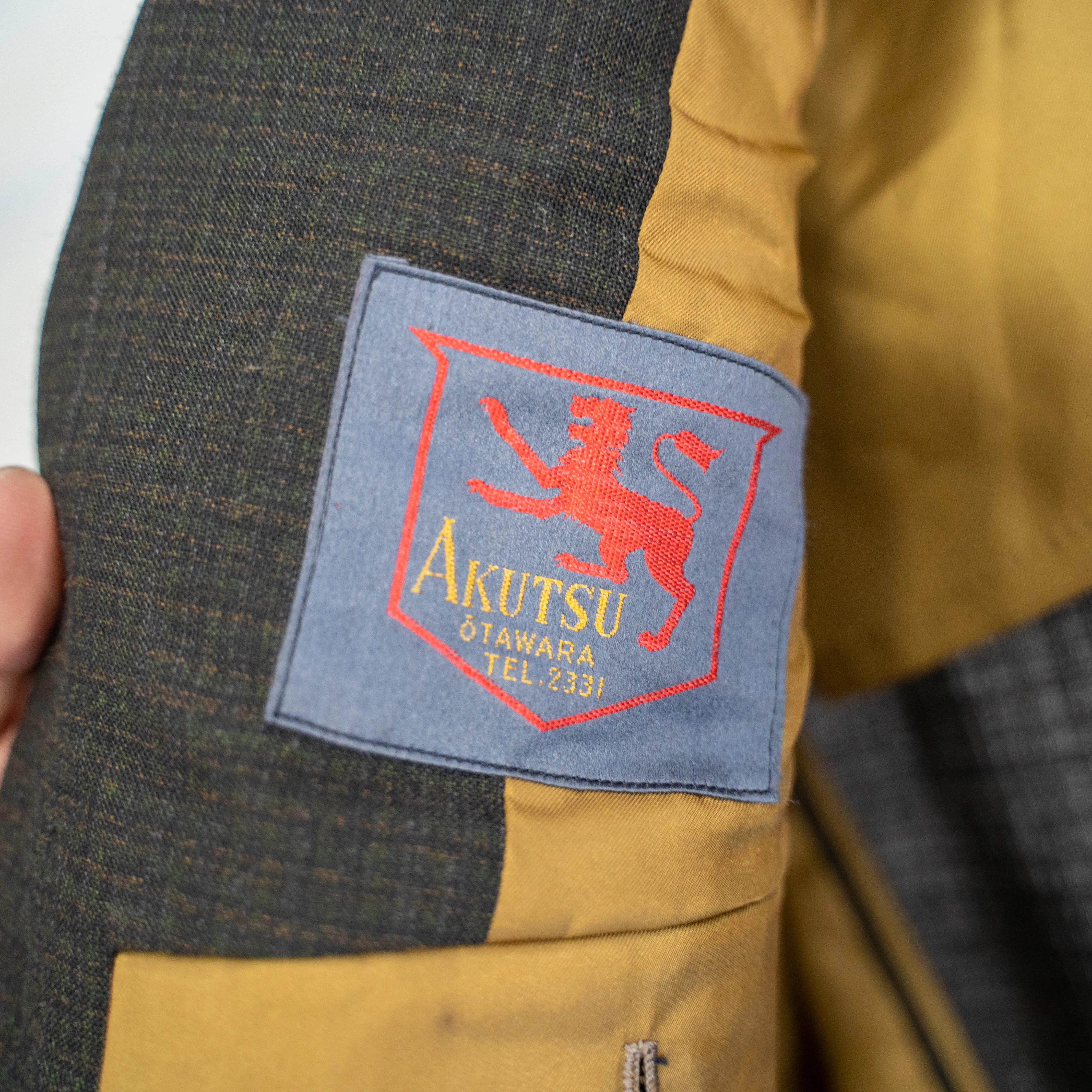 1970-80s Japan vintage charcoal base green × orange tailored jacket