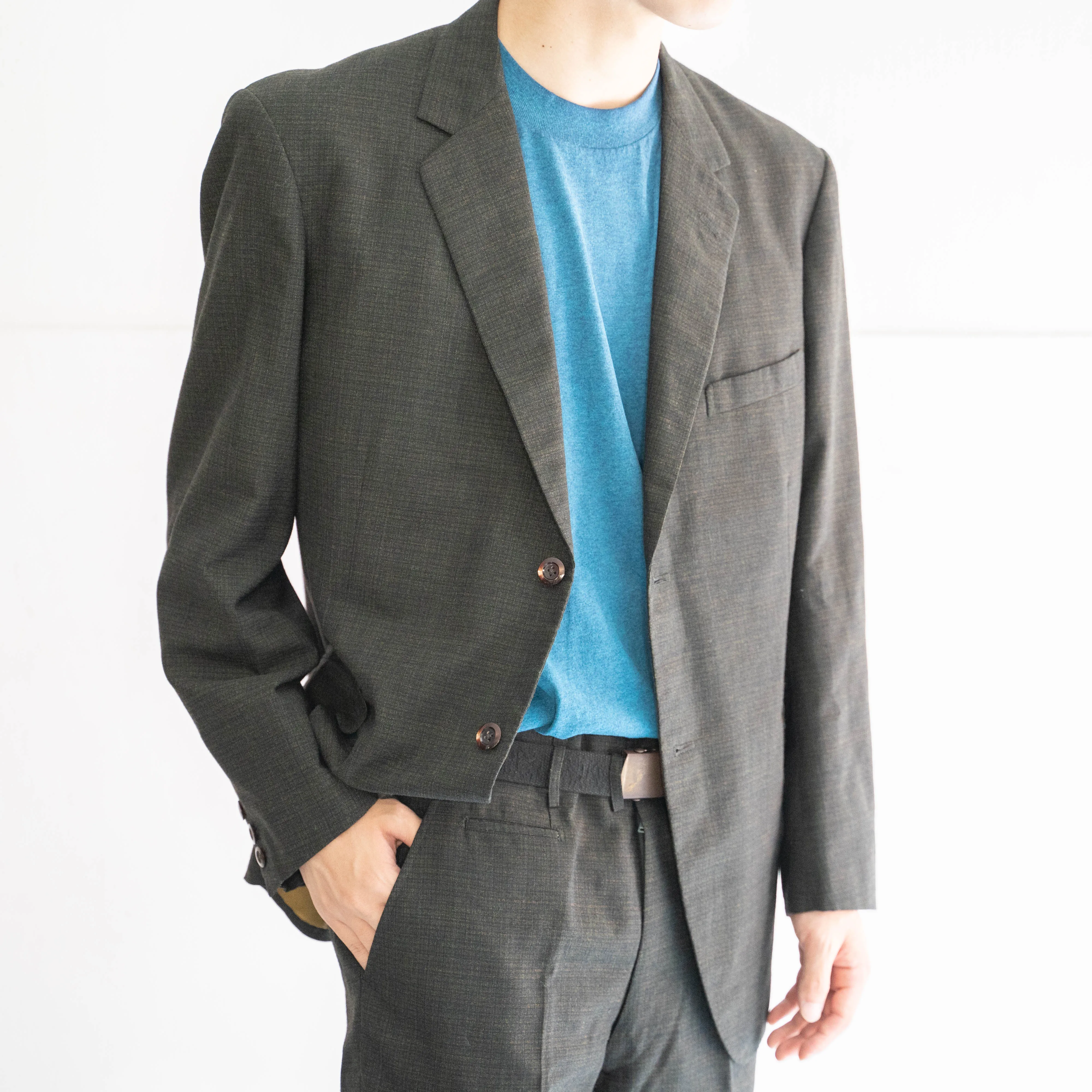 1970-80s Japan vintage charcoal base green × orange tailored jacket