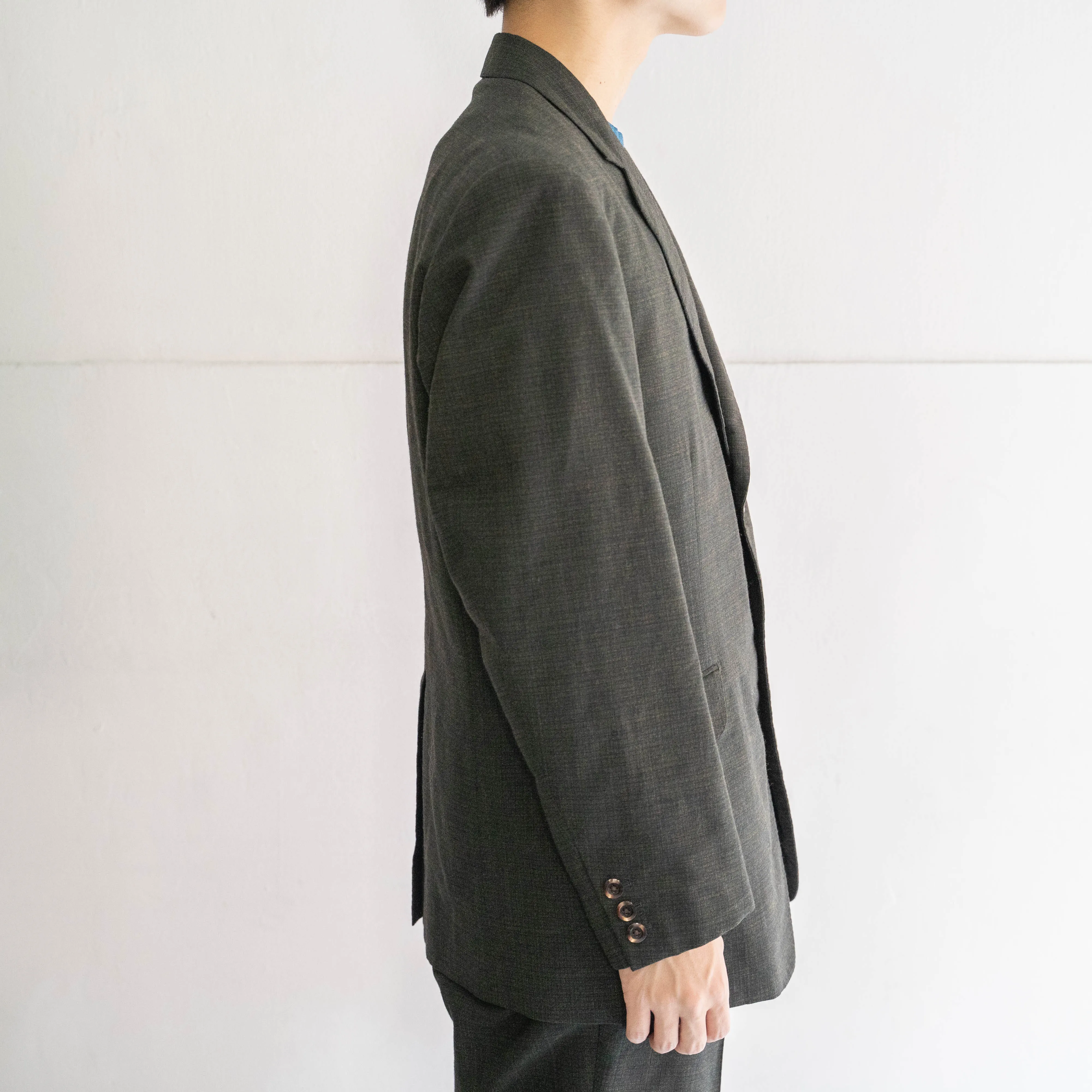 1970-80s Japan vintage charcoal base green × orange tailored jacket
