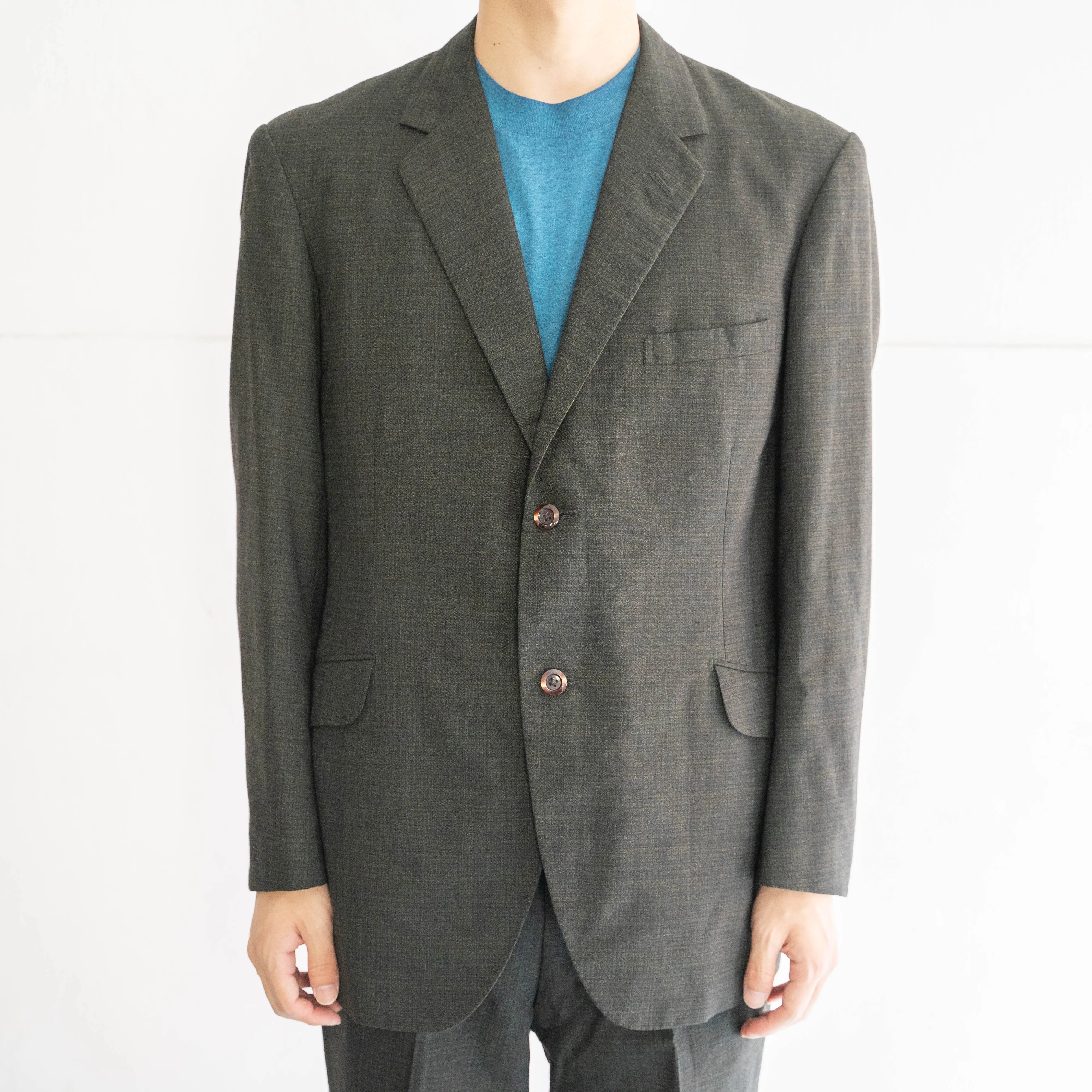 1970-80s Japan vintage charcoal base green × orange tailored jacket