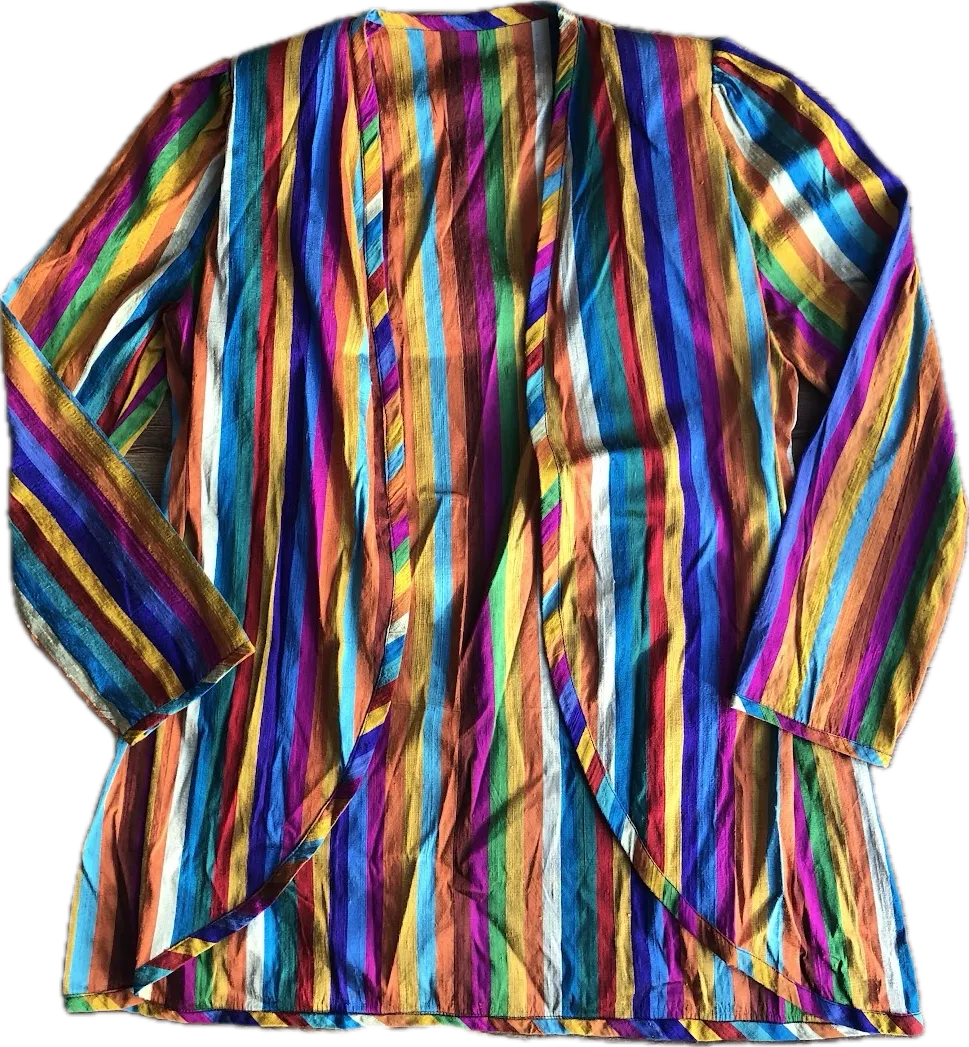 80s Handmade Silk Rainbow Open Blazer     S