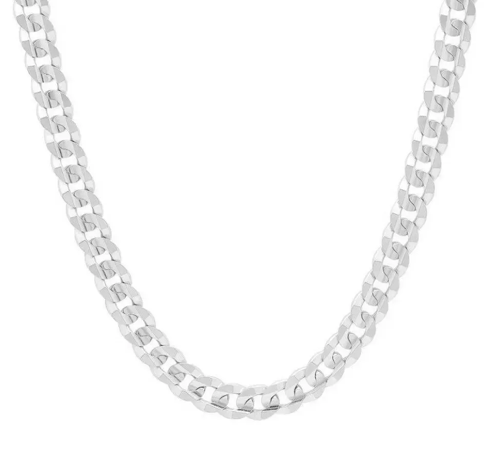 ADIRFINE 925 Solid Sterling Silver 7mm Curb Cuban Link Chain