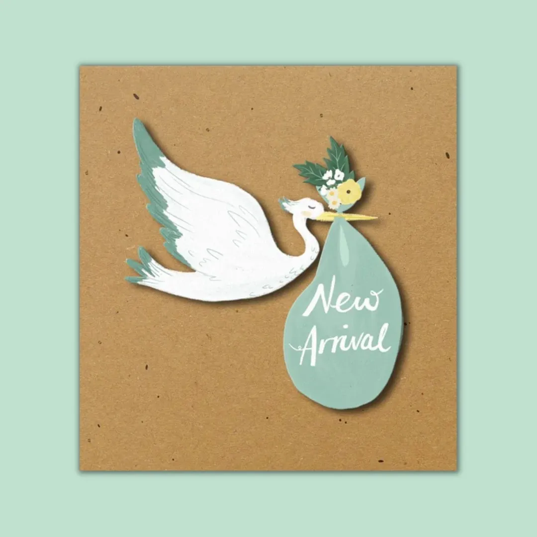 Baby Boy Stork - Greeting Card by Tache
