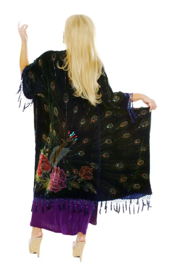 Black Anthea Peacock Kaftan Kimono