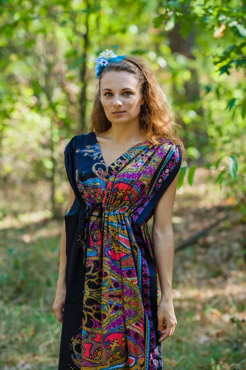 Black Magic Sleeves Style Caftan in Cheerful Paisleys Pattern