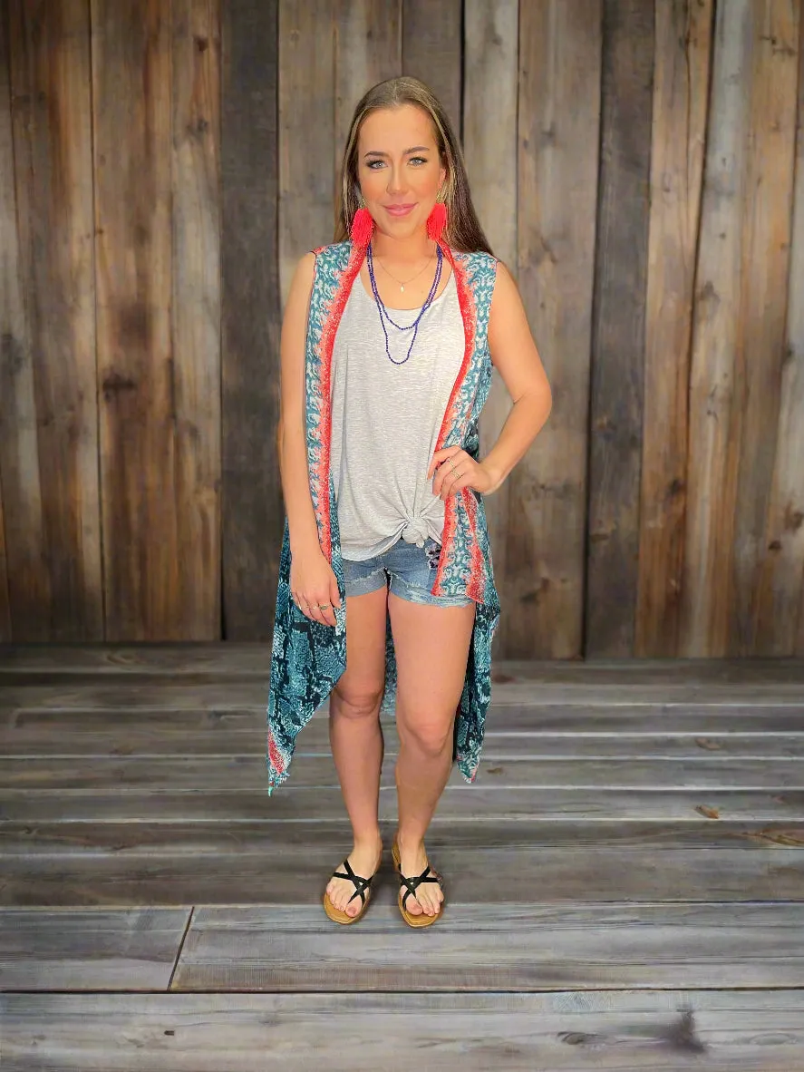 Blue Snake Gem Jewel-Tone Kimono CA1144