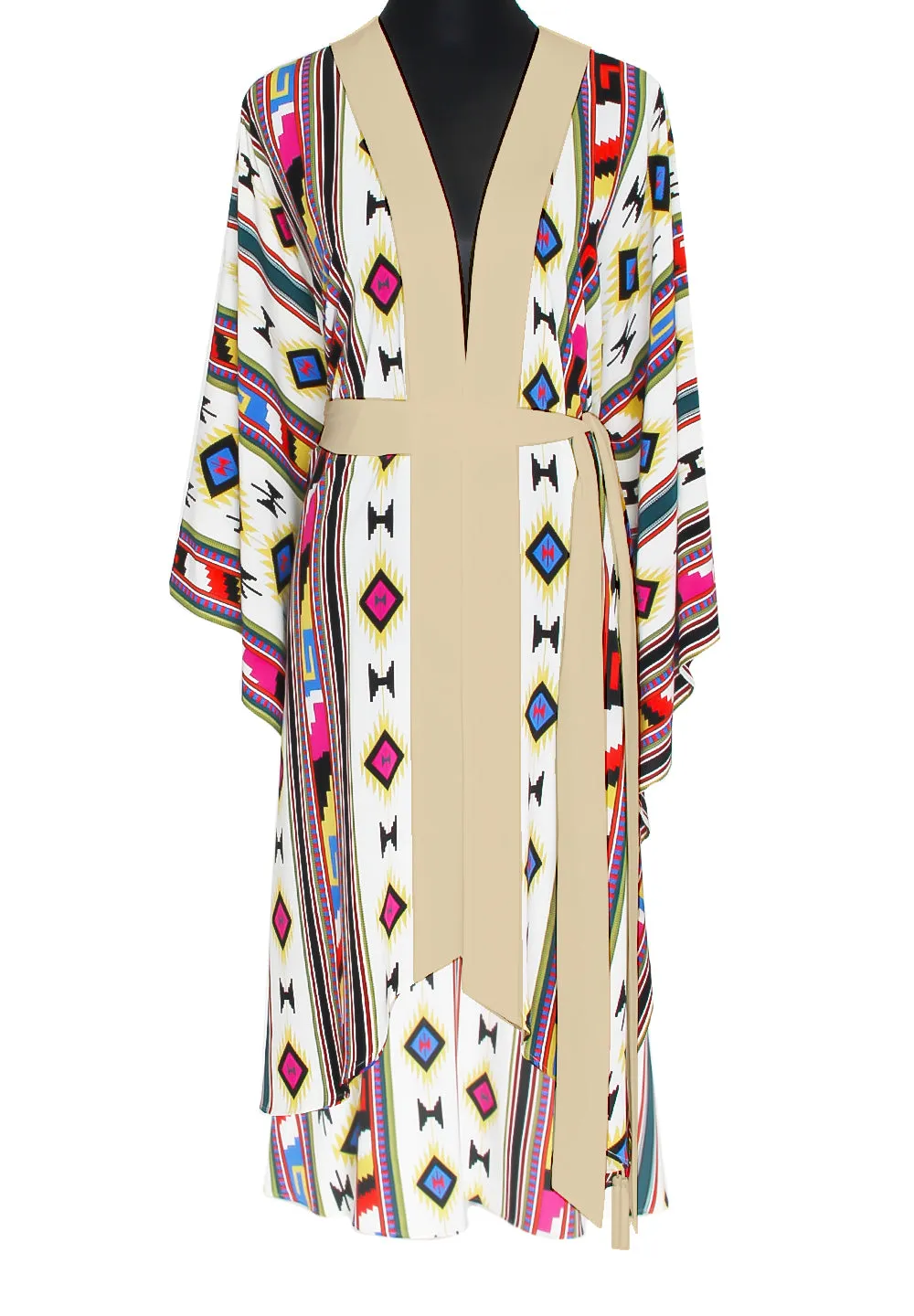 Boho - Pink Navajo Kimono Skull (Beige)