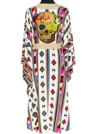 Boho - Pink Navajo Kimono Skull (Beige)