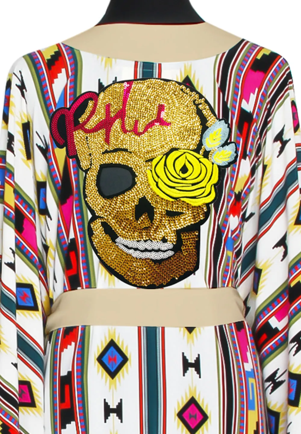 Boho - Pink Navajo Kimono Skull (Beige)