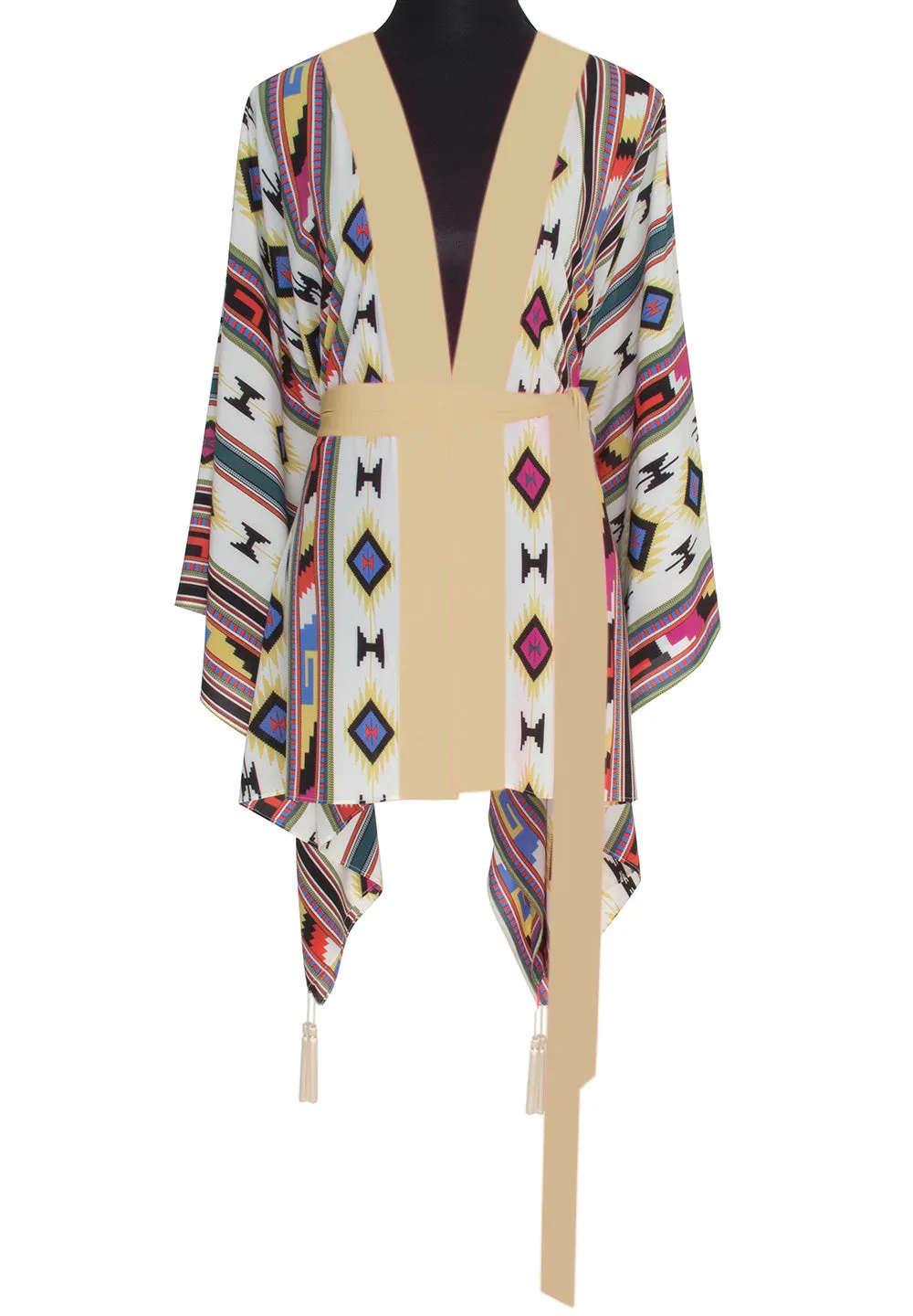 Boho - Pink Navajo Kimono Skull (Beige)