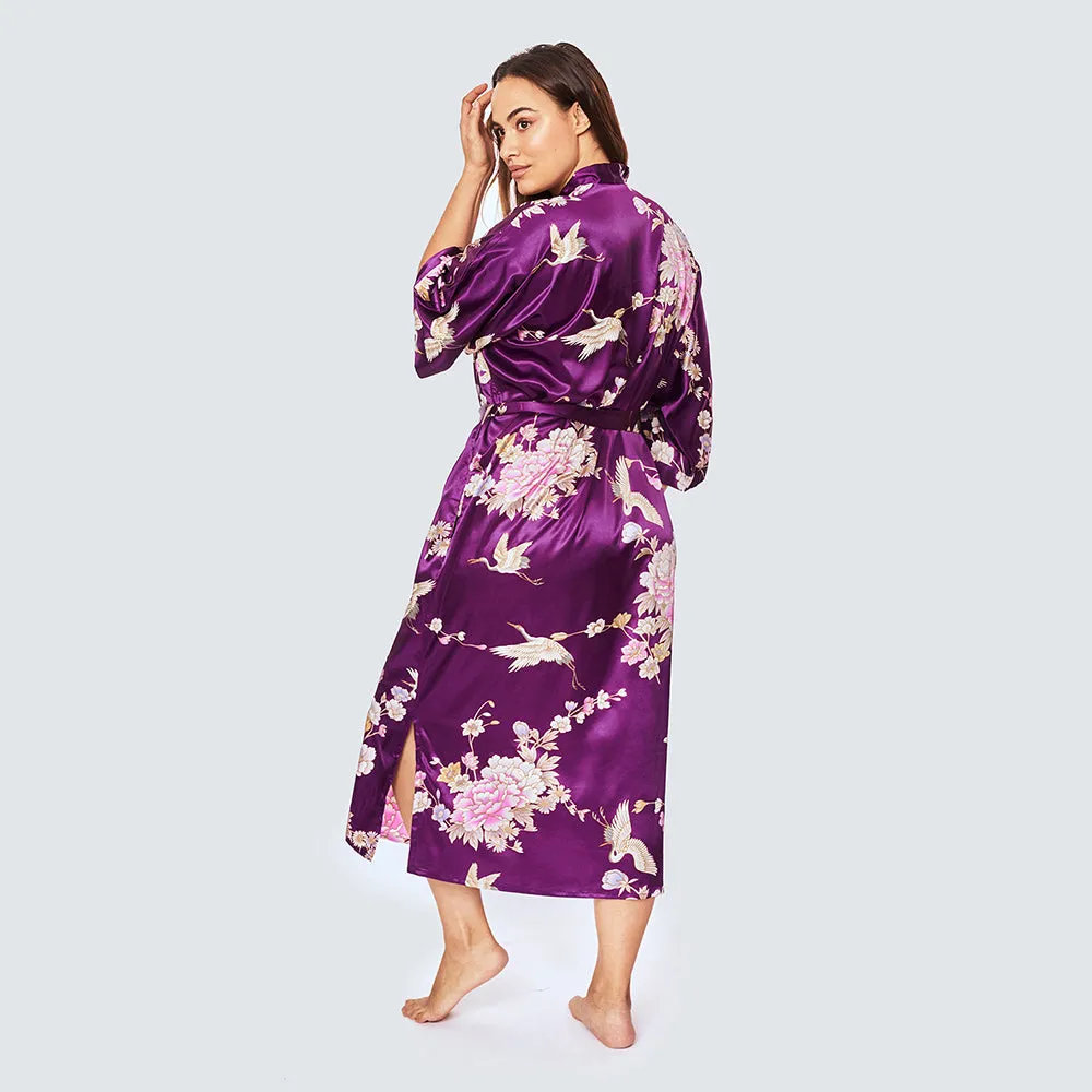 Chrysanthemum & Crane Long Kimono Robe (Plus Size)
