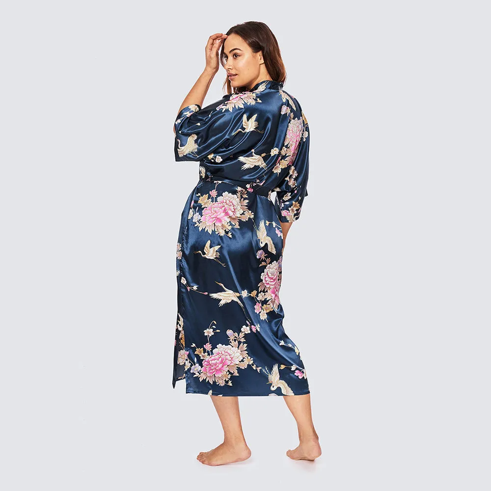 Chrysanthemum & Crane Long Kimono Robe (Plus Size)