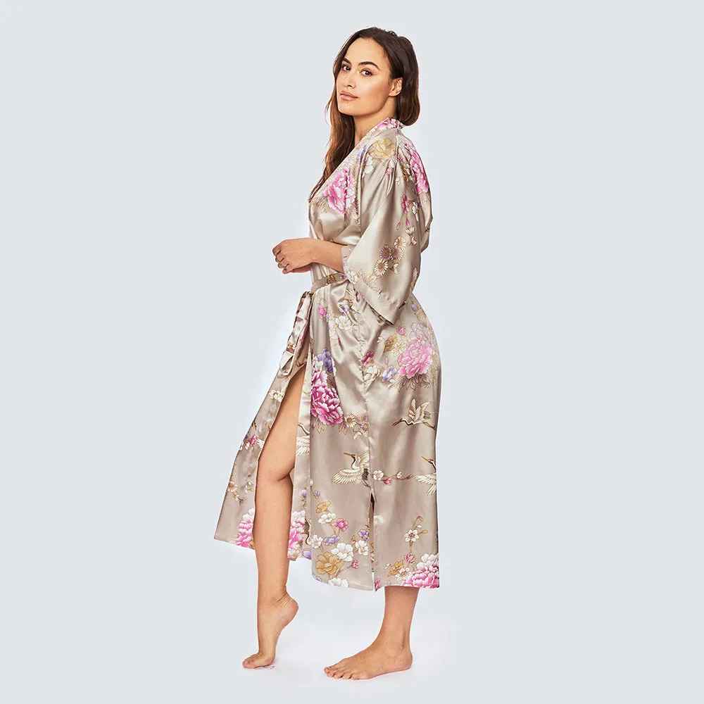 Chrysanthemum & Crane Long Kimono Robe (Plus Size)