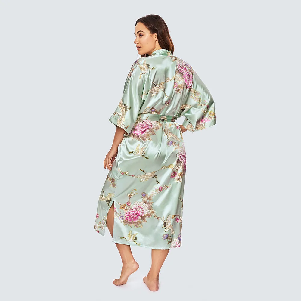 Chrysanthemum & Crane Long Kimono Robe (Plus Size)