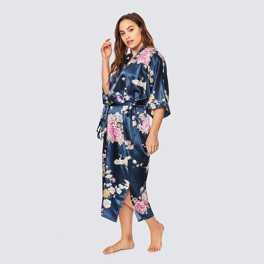 Chrysanthemum & Crane Long Kimono Robe (Plus Size)