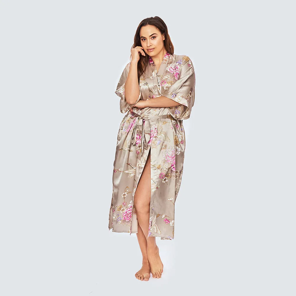 Chrysanthemum & Crane Long Kimono Robe (Plus Size)