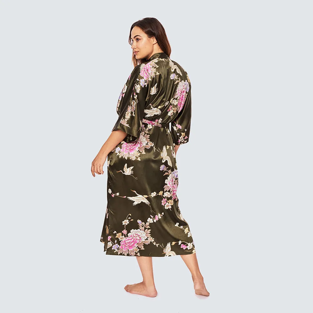 Chrysanthemum & Crane Long Kimono Robe (Plus Size)