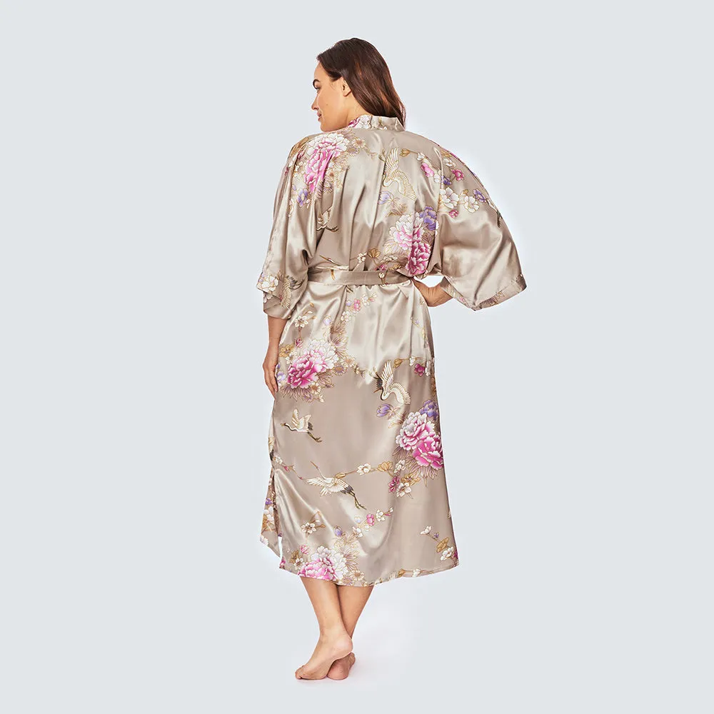 Chrysanthemum & Crane Long Kimono Robe (Plus Size)