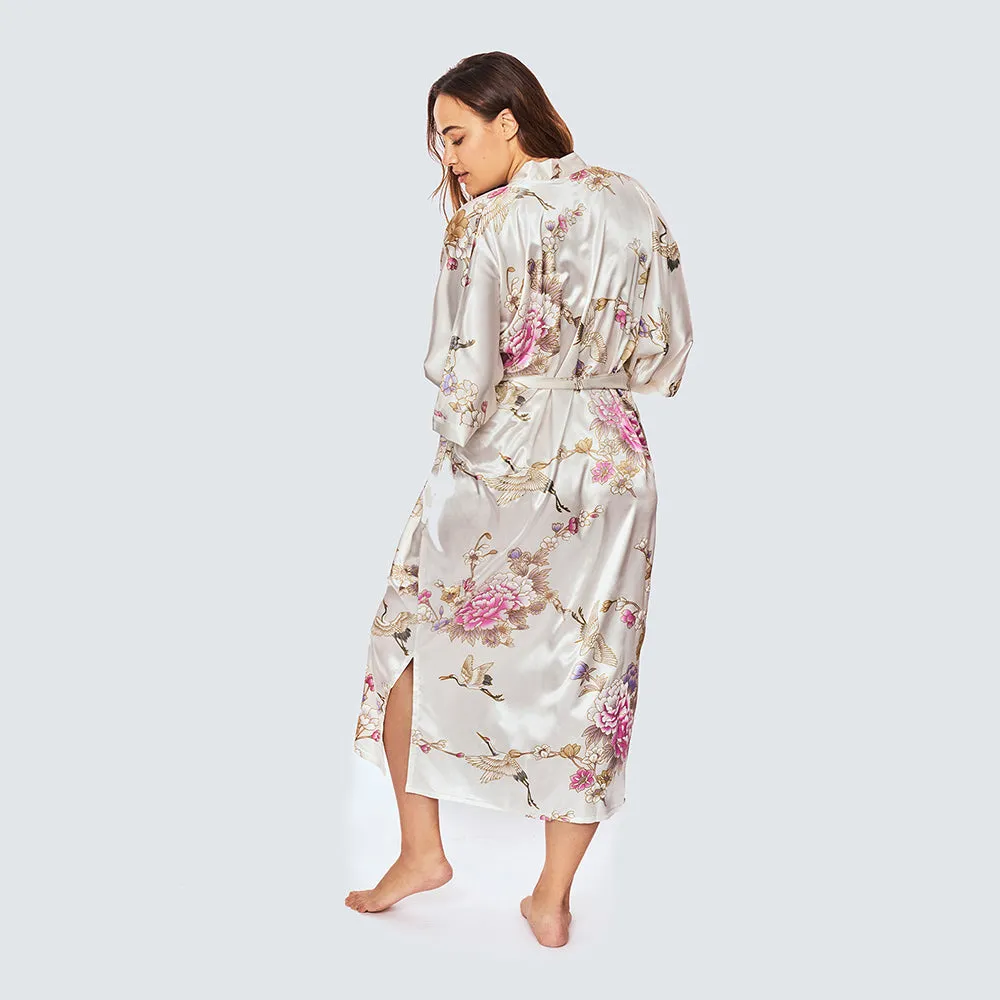 Chrysanthemum & Crane Long Kimono Robe (Plus Size)
