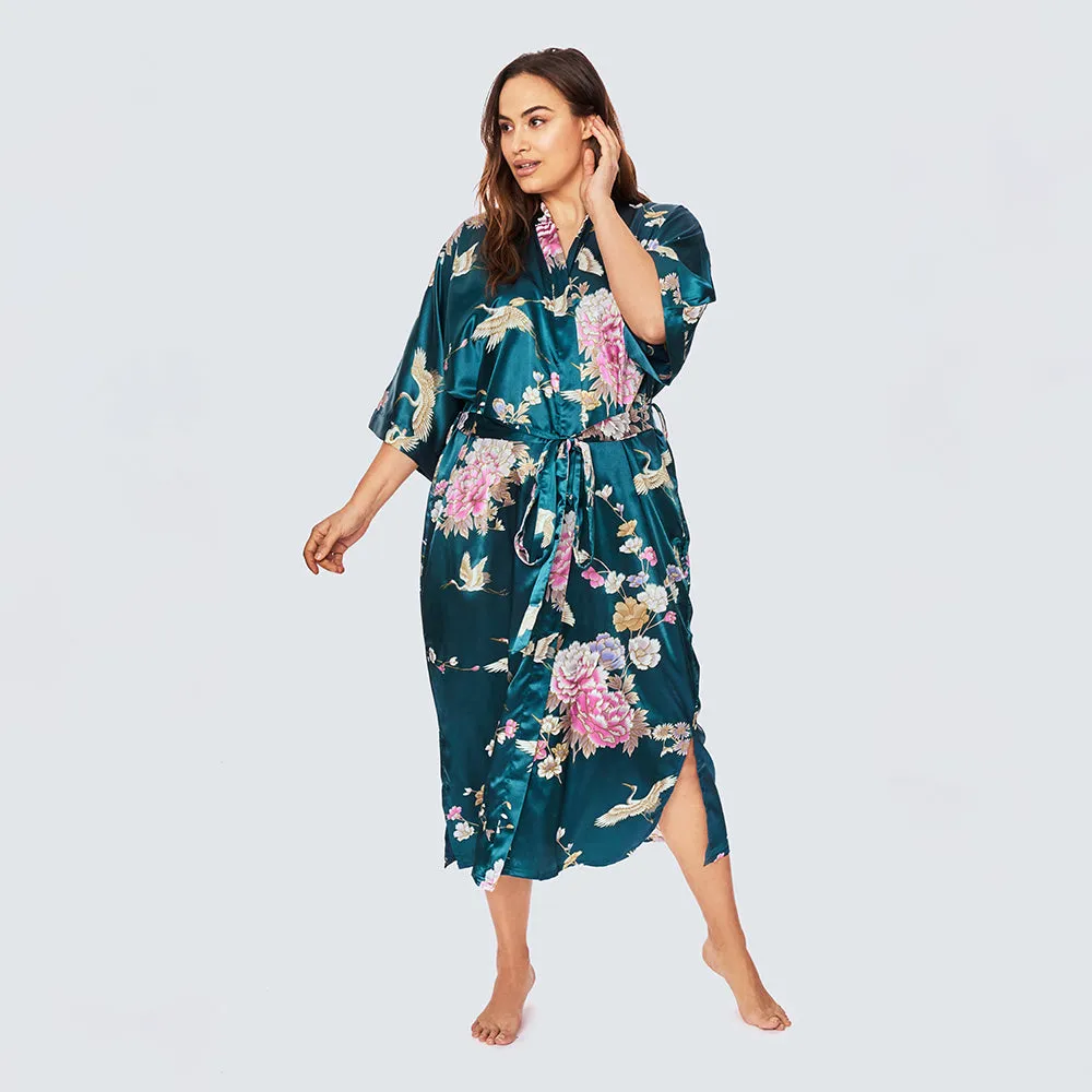Chrysanthemum & Crane Long Kimono Robe (Plus Size)