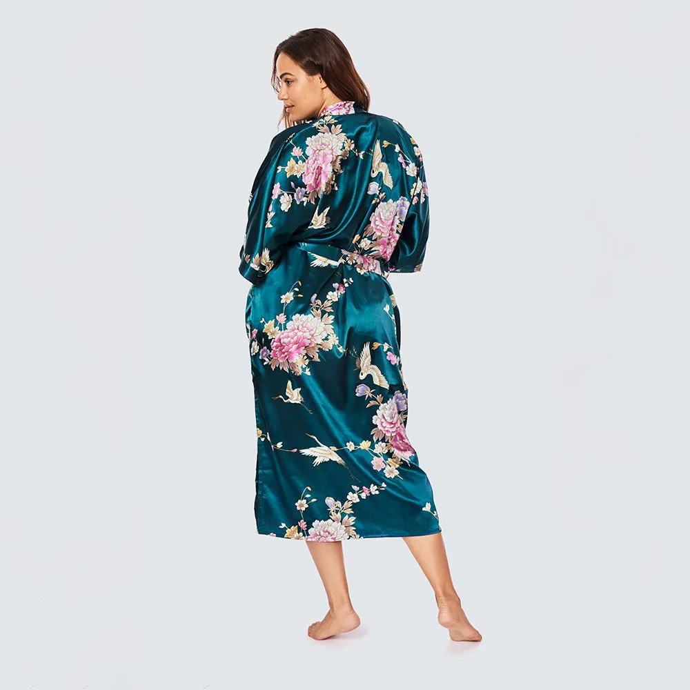 Chrysanthemum & Crane Long Kimono Robe (Plus Size)