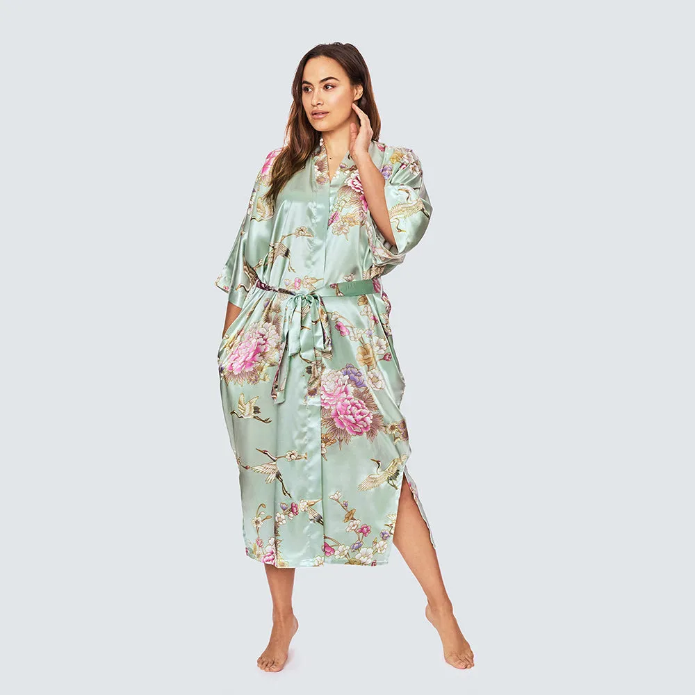 Chrysanthemum & Crane Long Kimono Robe (Plus Size)