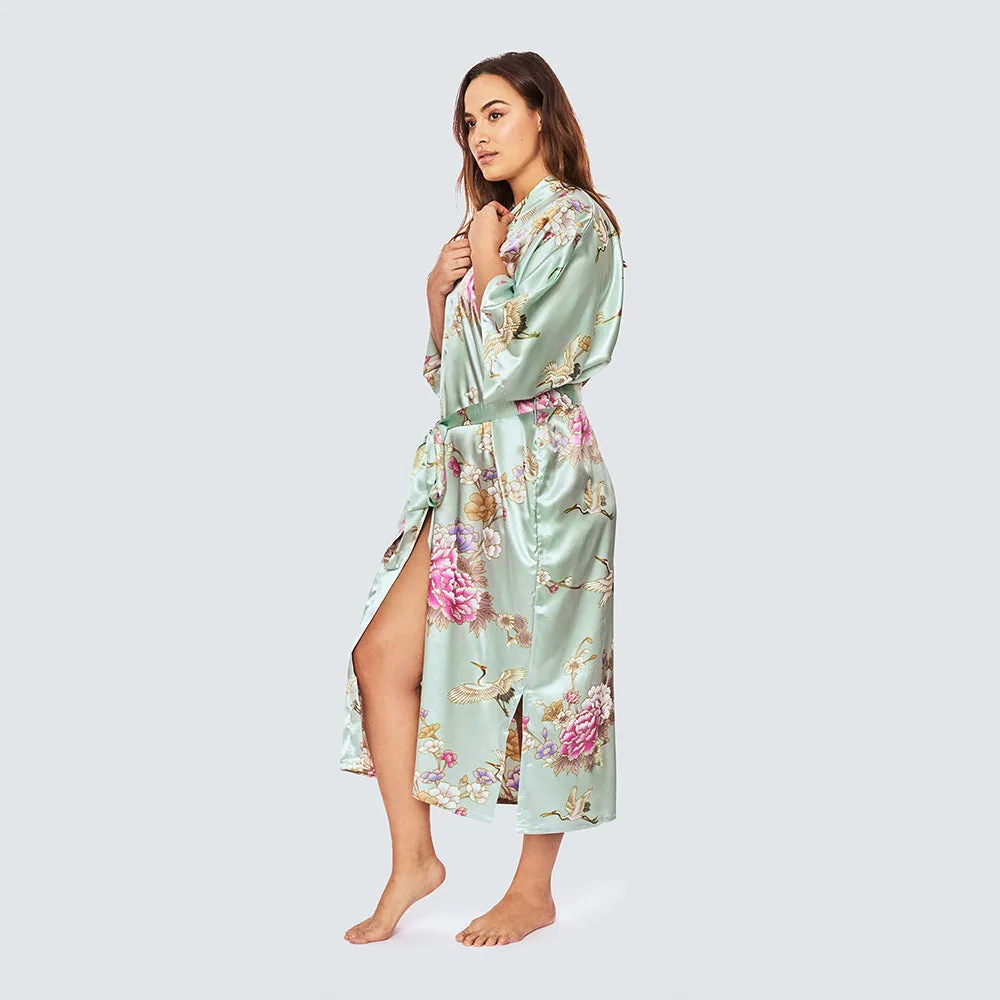Chrysanthemum & Crane Long Kimono Robe (Plus Size)