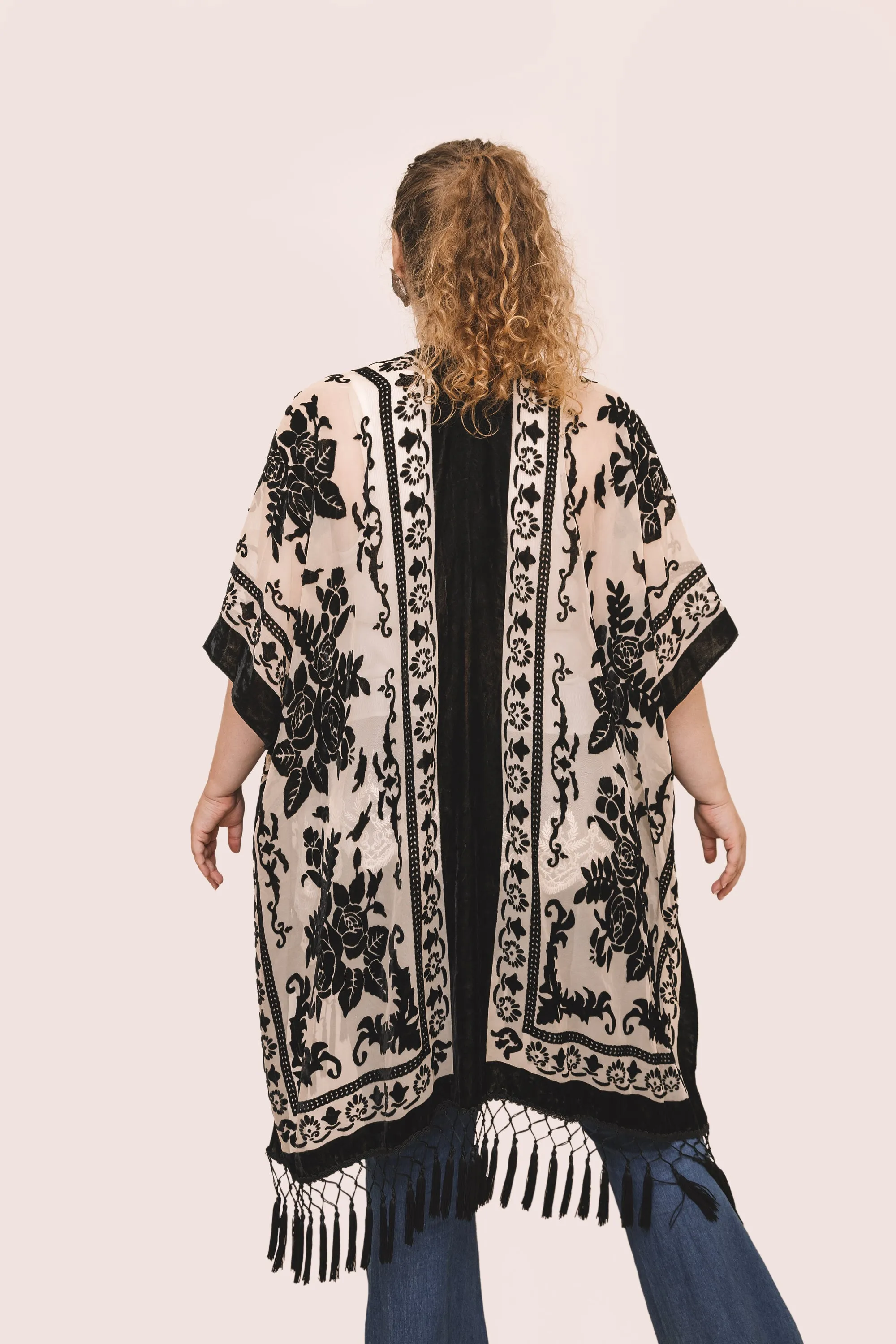 Courageous Embroidered Velvet Black Bohemian Kimono