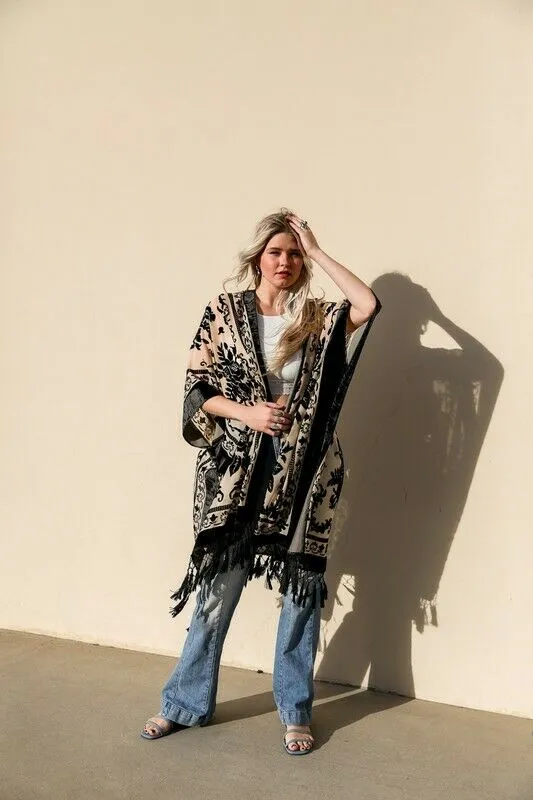 Courageous Embroidered Velvet Black Bohemian Kimono