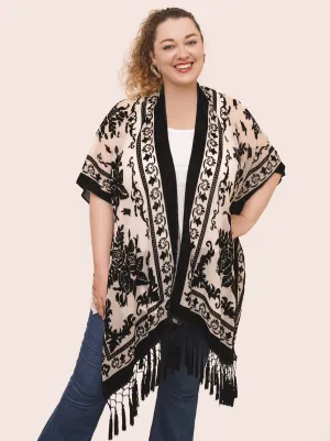 Courageous Embroidered Velvet Black Bohemian Kimono