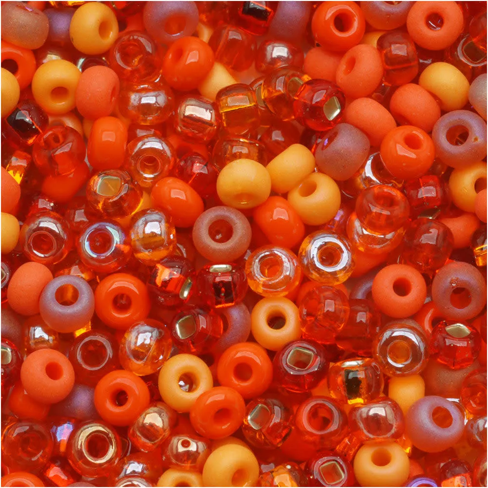 Czech Glass Seed Beads, 6/0 Round, L.A. Sunset Orange Mix (1 Ounce)