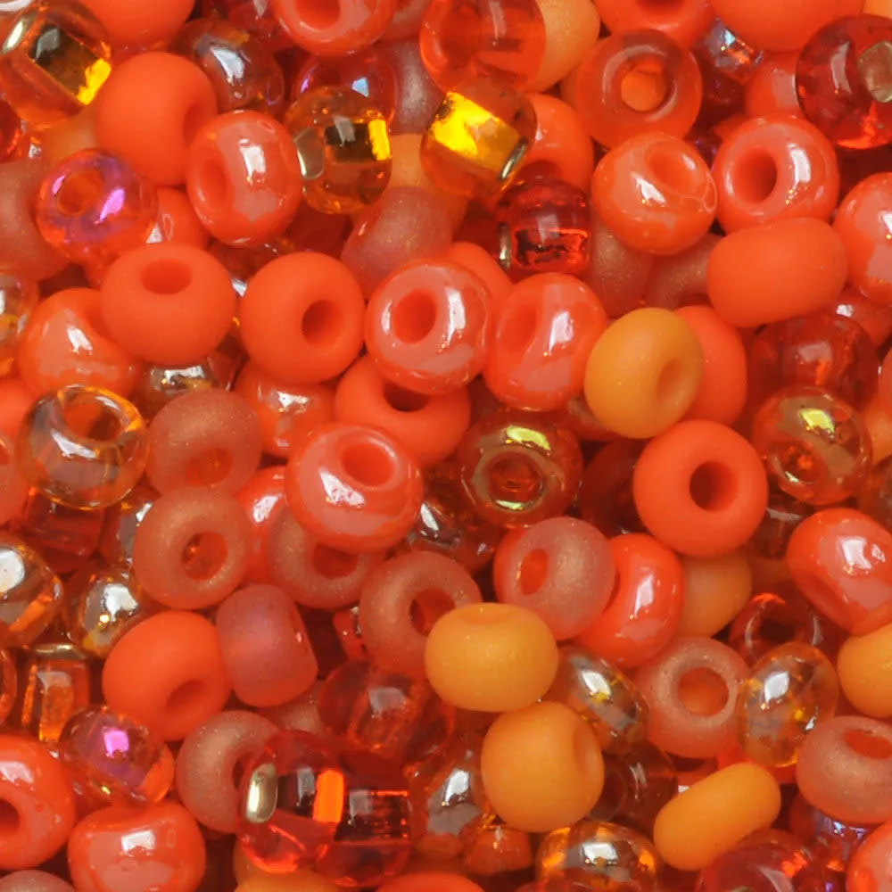 Czech Glass Seed Beads, 8/0 Round, L.A. Sunset Orange Mix (1 Ounce)