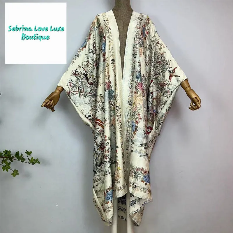 Exotic Japanese Floral  & Porcelain Print Kimono Robe