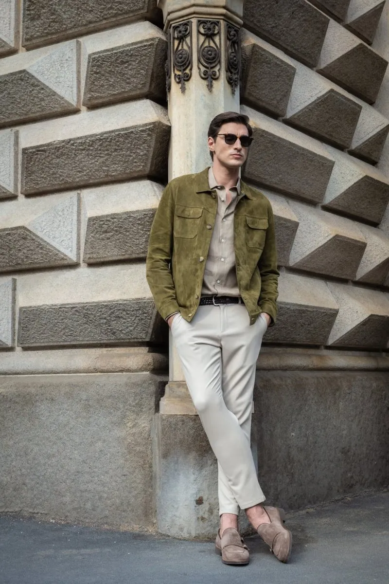 Gior Men's Suede Leather Jacket - Khaki