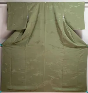 Green Iromuji Kimono - Vintage Silk Japanese Gown Robe - Abstract Single Color Style Mon