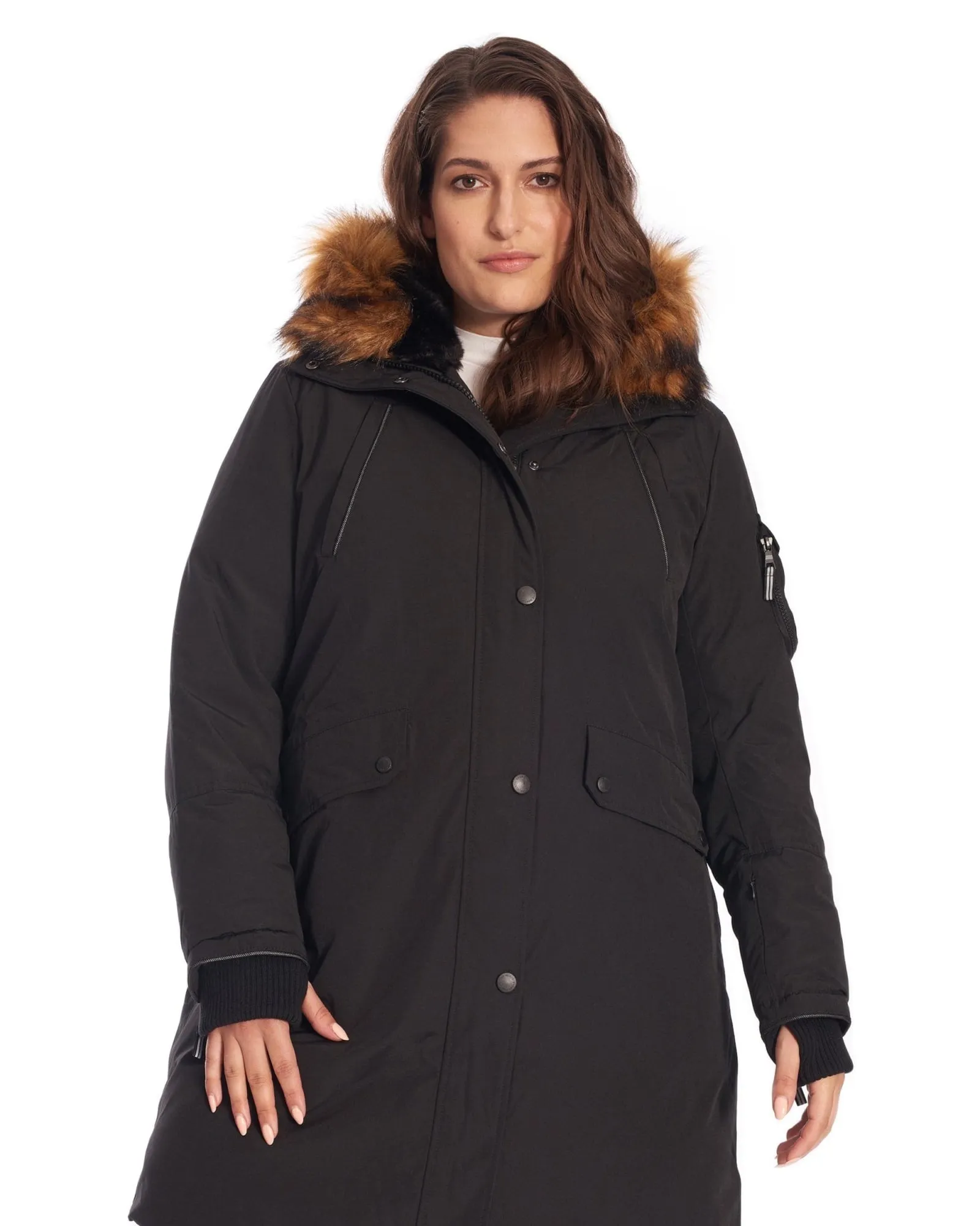 LAURENTIAN | Vegan Down Recycled Long Parka Winter With Faux Fur Hood | Black