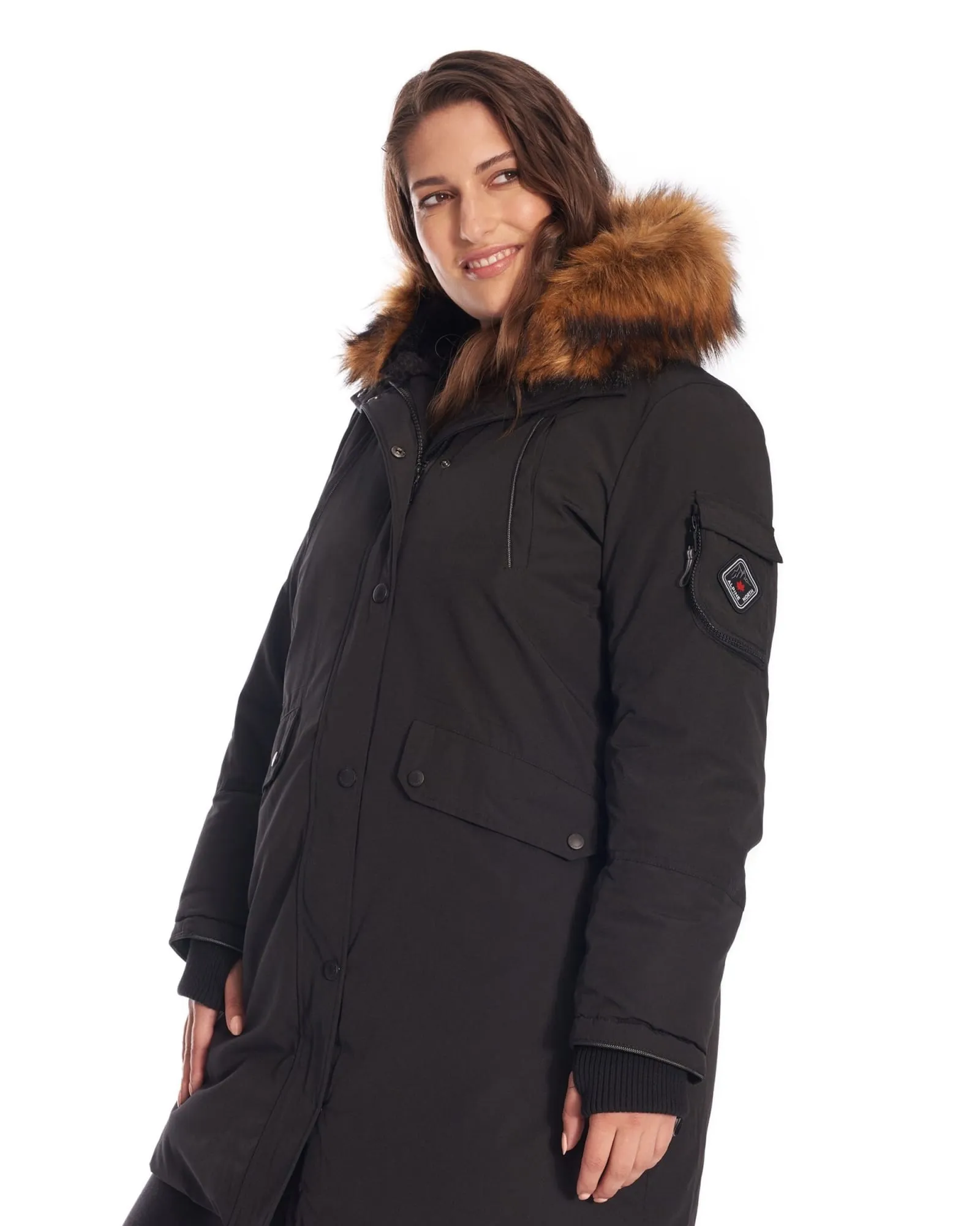 LAURENTIAN | Vegan Down Recycled Long Parka Winter With Faux Fur Hood | Black