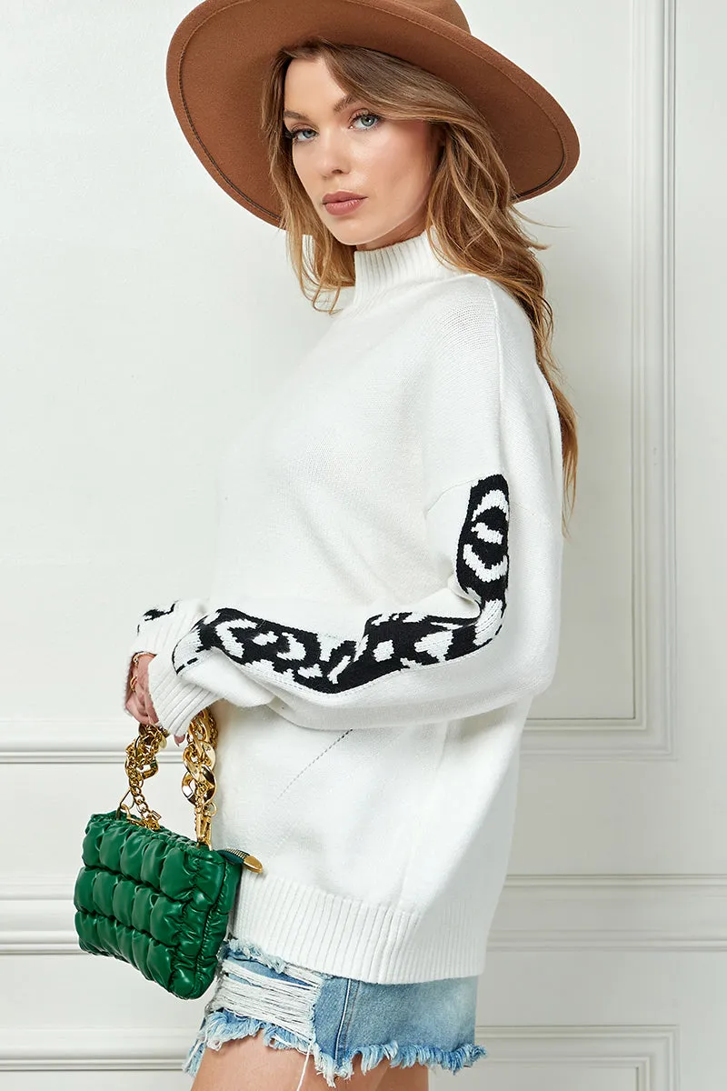 Leopard Knit Turtleneck Sweater