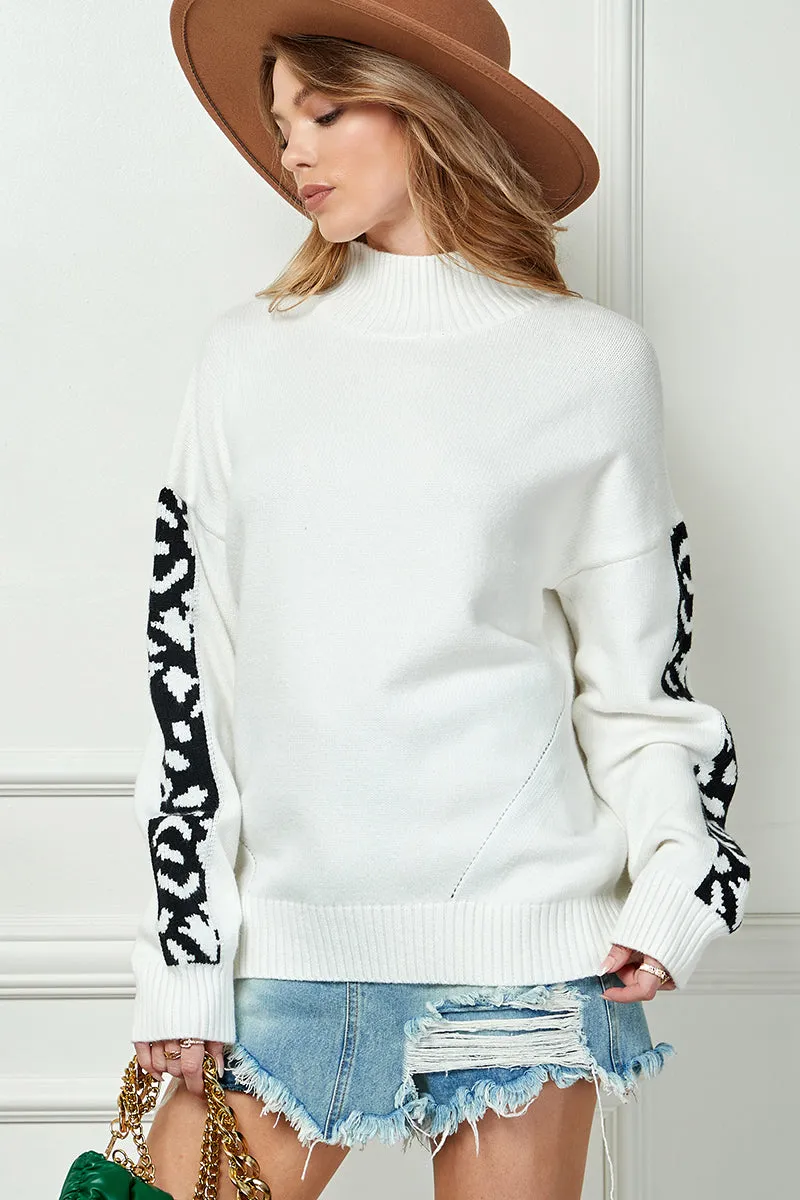 Leopard Knit Turtleneck Sweater