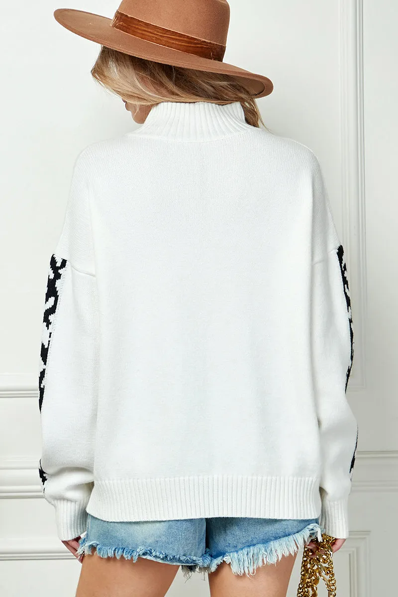 Leopard Knit Turtleneck Sweater