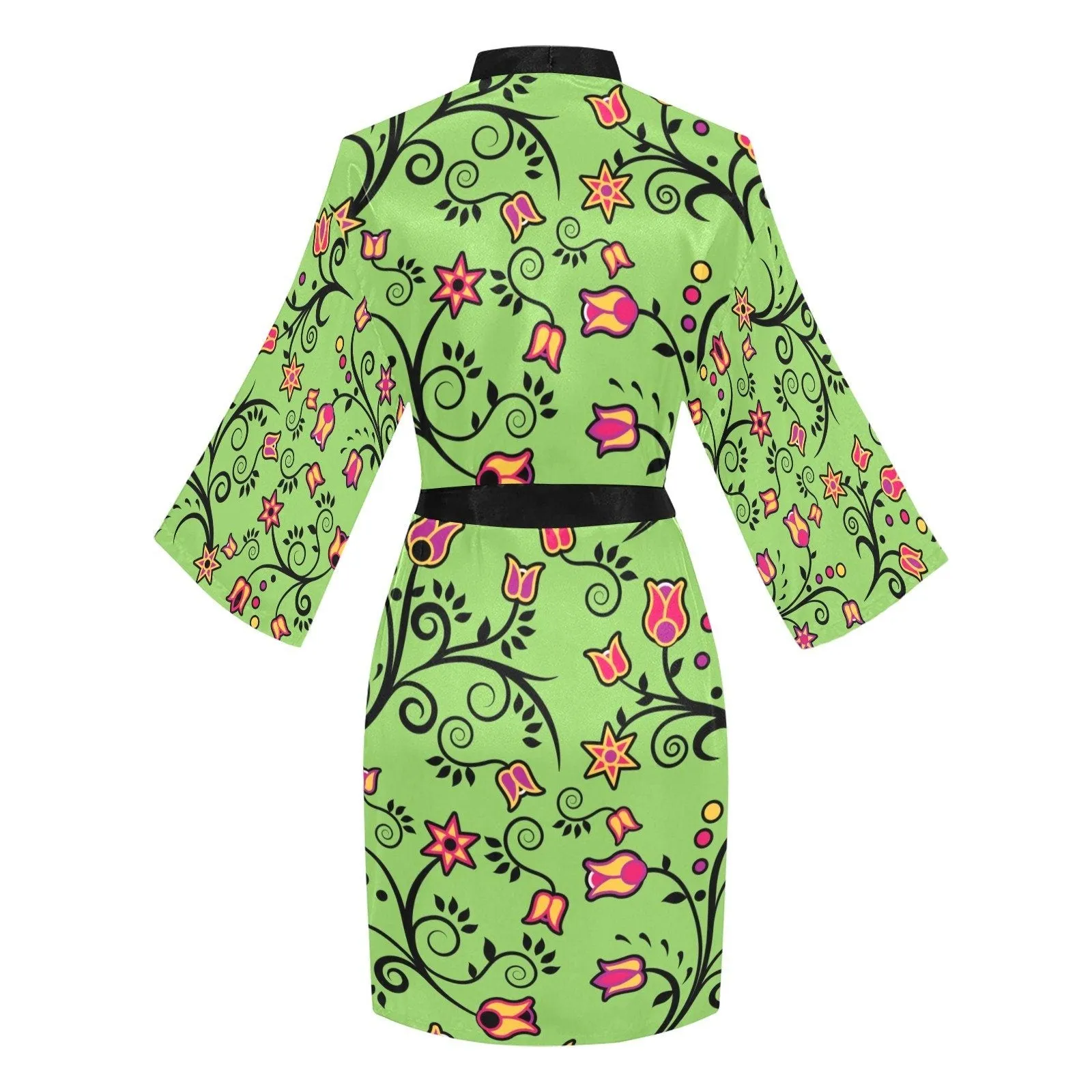 LightGreen Yellow Star Long Sleeve Satin Robe