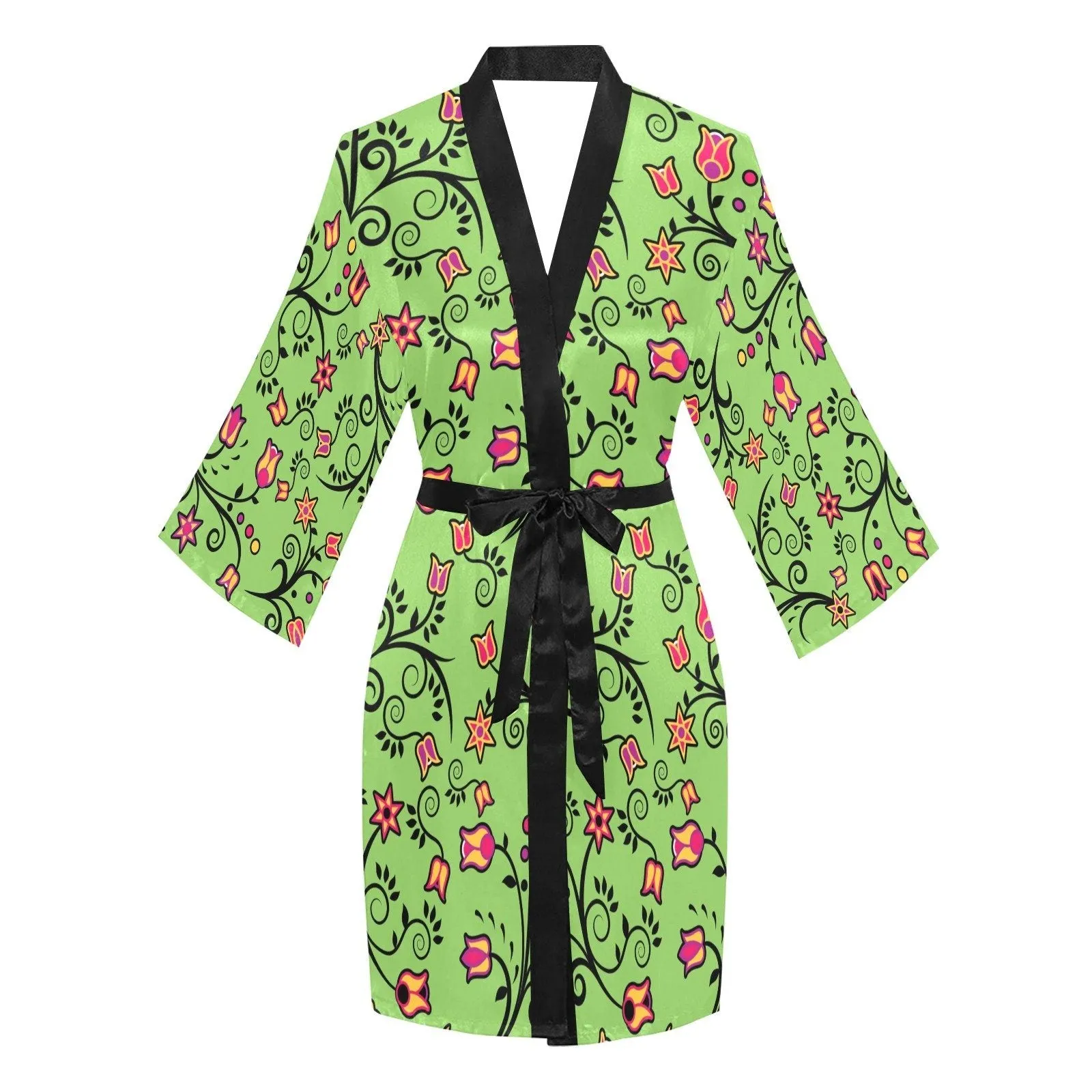 LightGreen Yellow Star Long Sleeve Satin Robe
