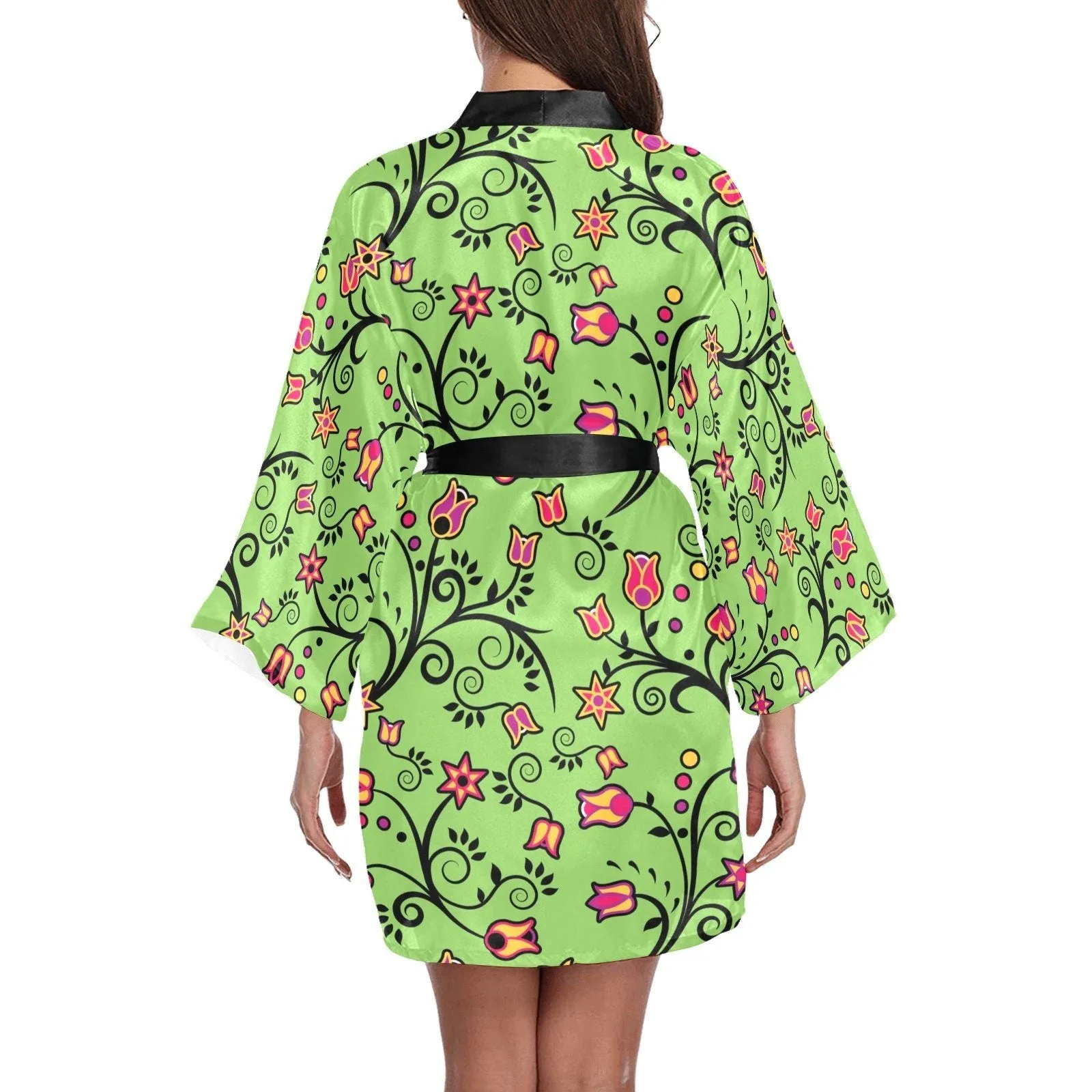 LightGreen Yellow Star Long Sleeve Satin Robe