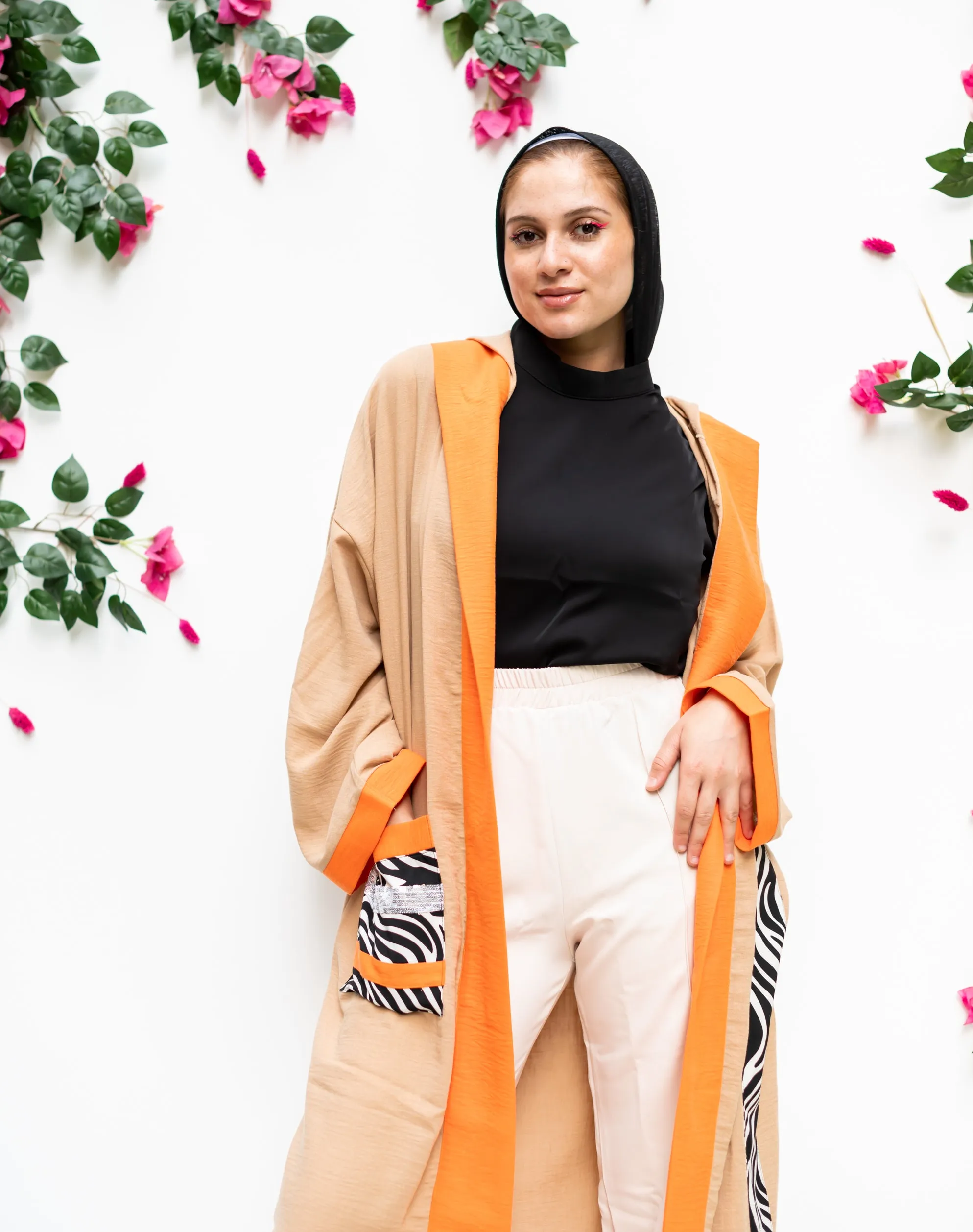 Linen Kimono zebra pockets Beige