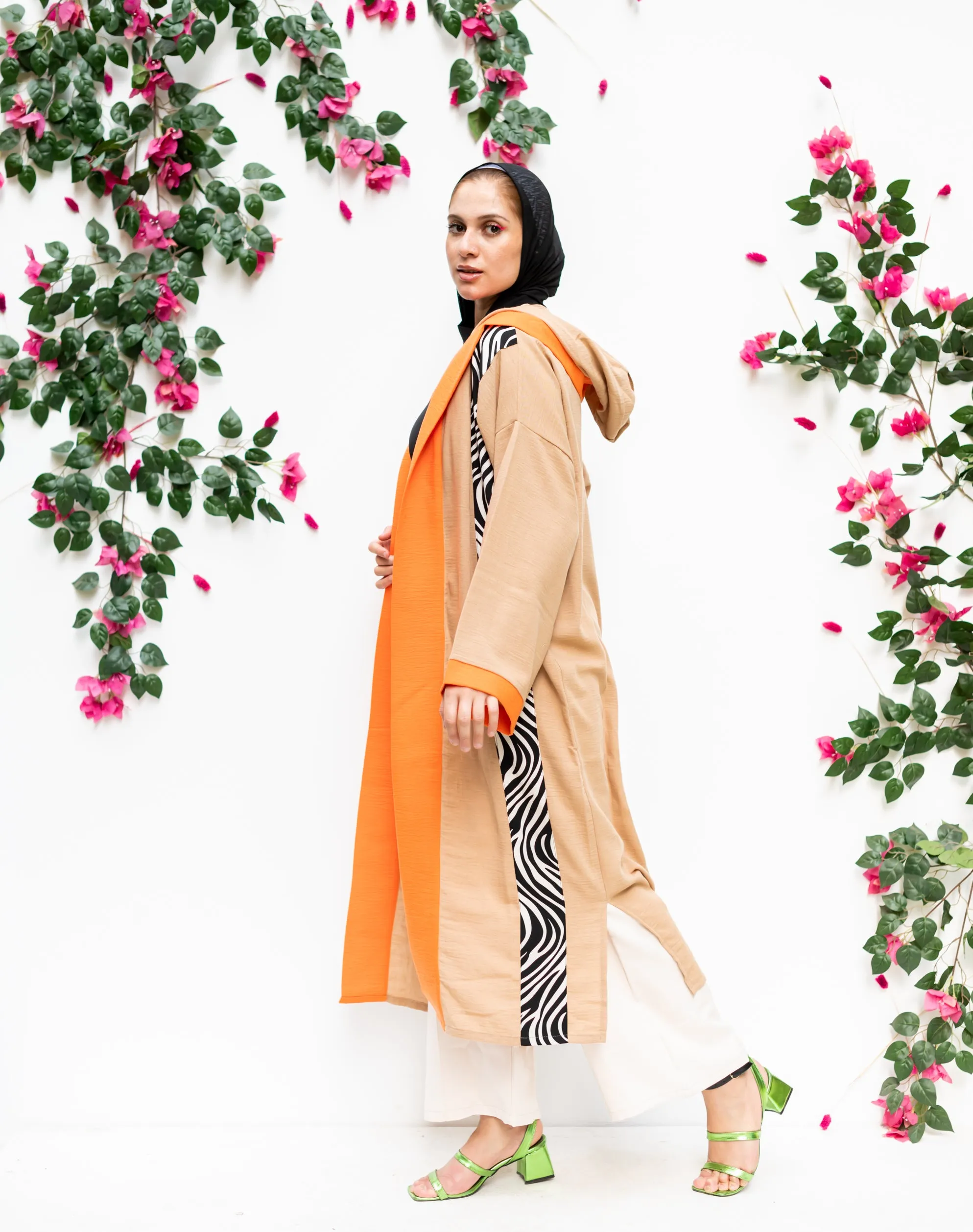 Linen Kimono zebra pockets Beige