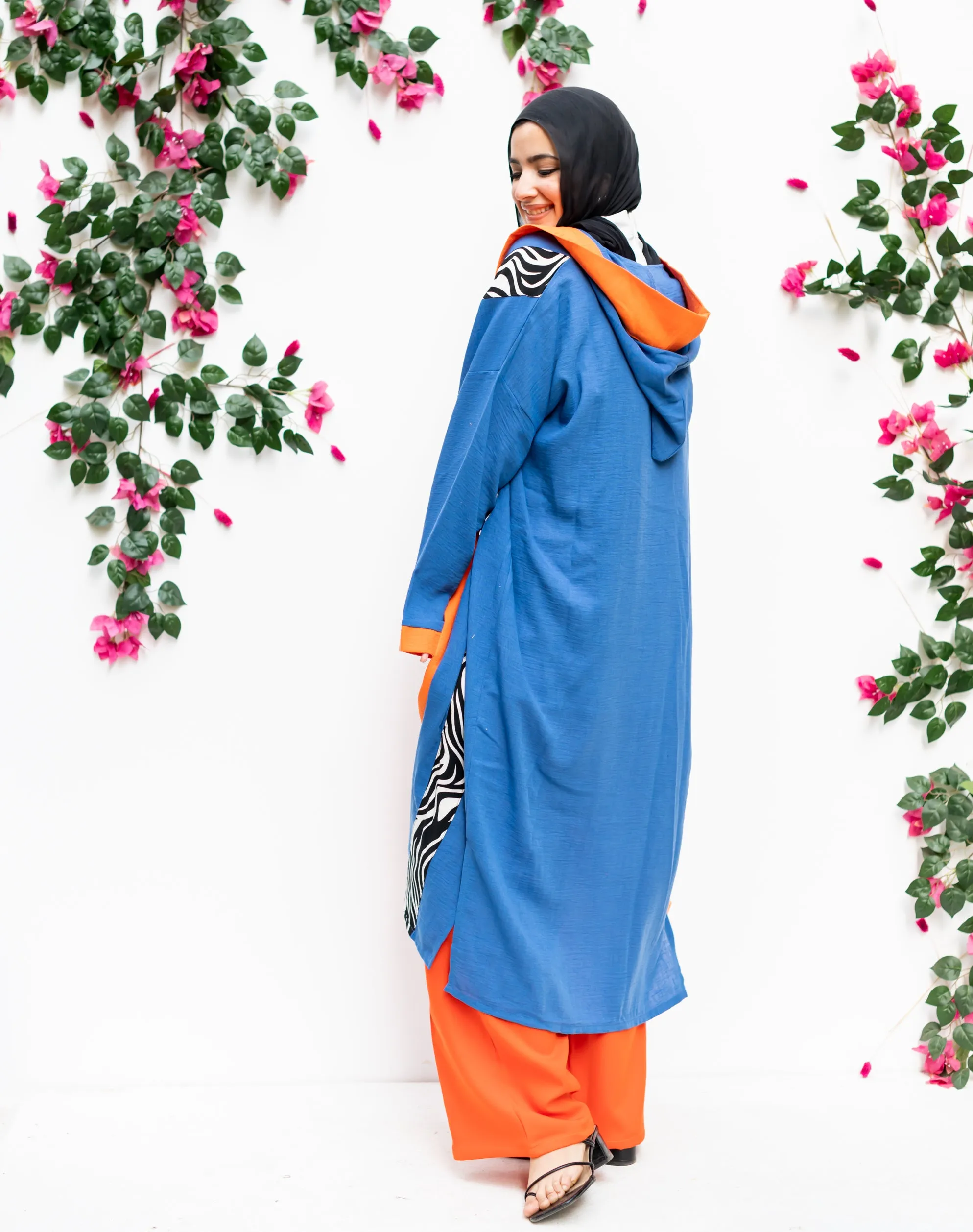 Linen Kimono zebra pockets Blue