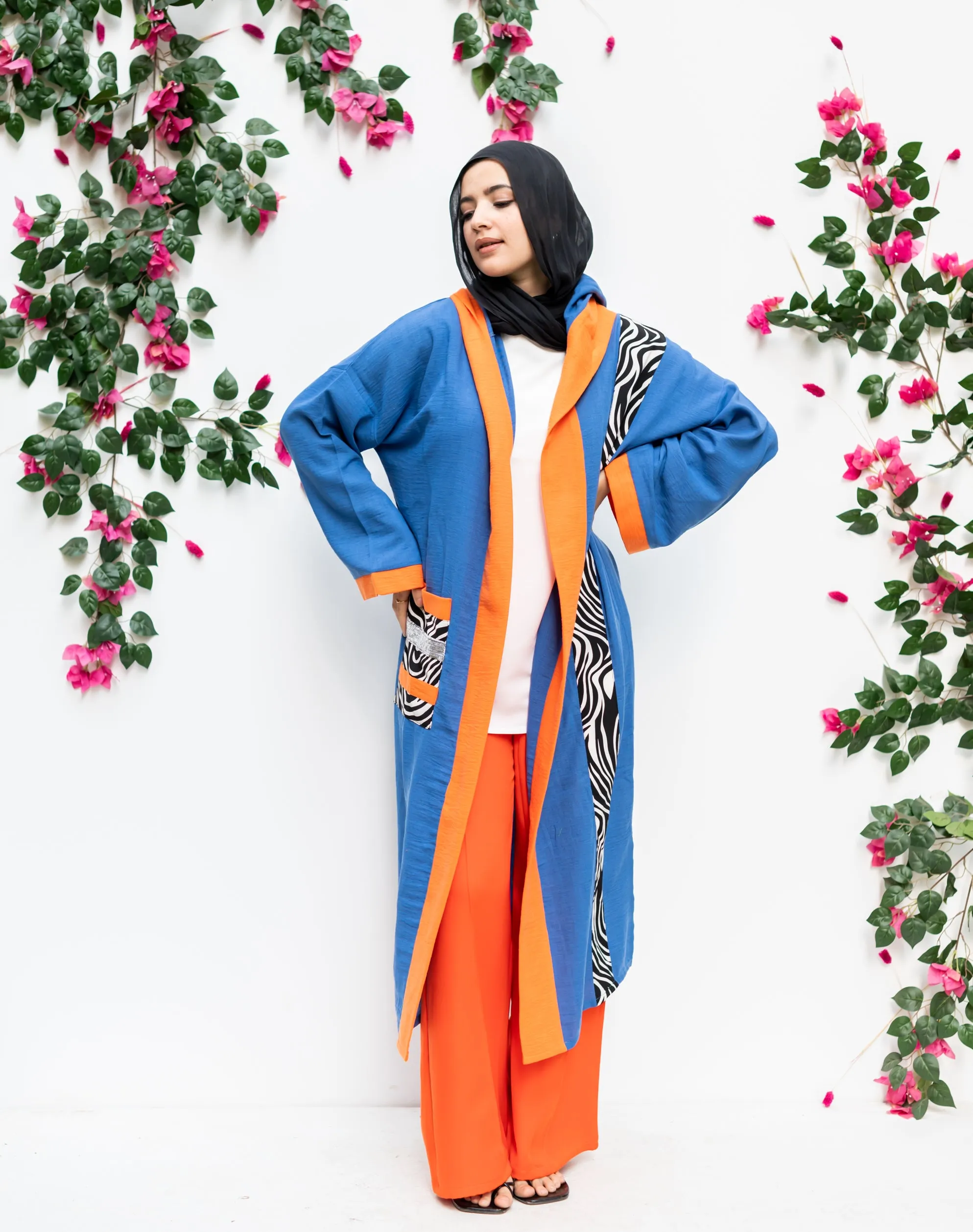 Linen Kimono zebra pockets Blue
