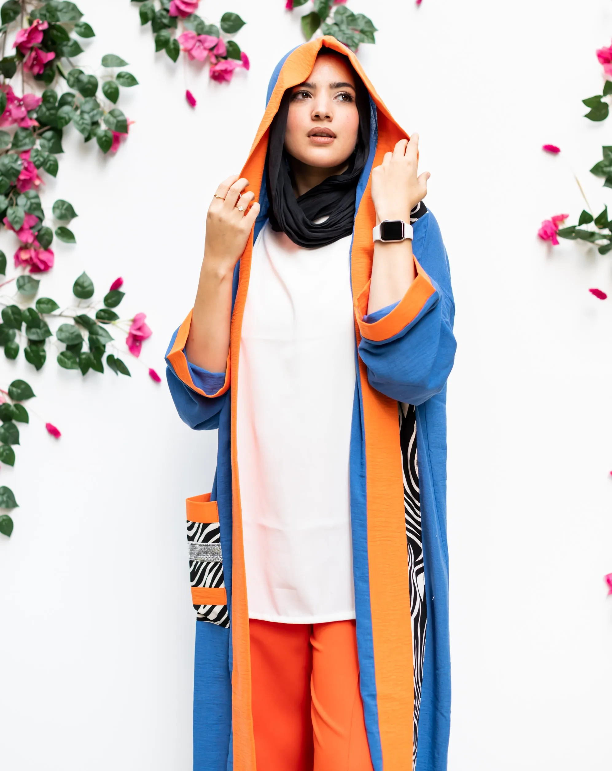 Linen Kimono zebra pockets Blue