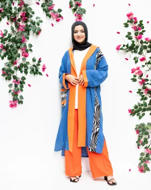 Linen Kimono zebra pockets Blue